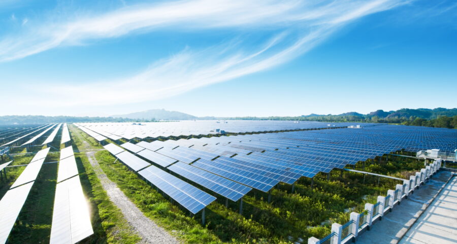 Multiple solar panels, pollution free green energy base.